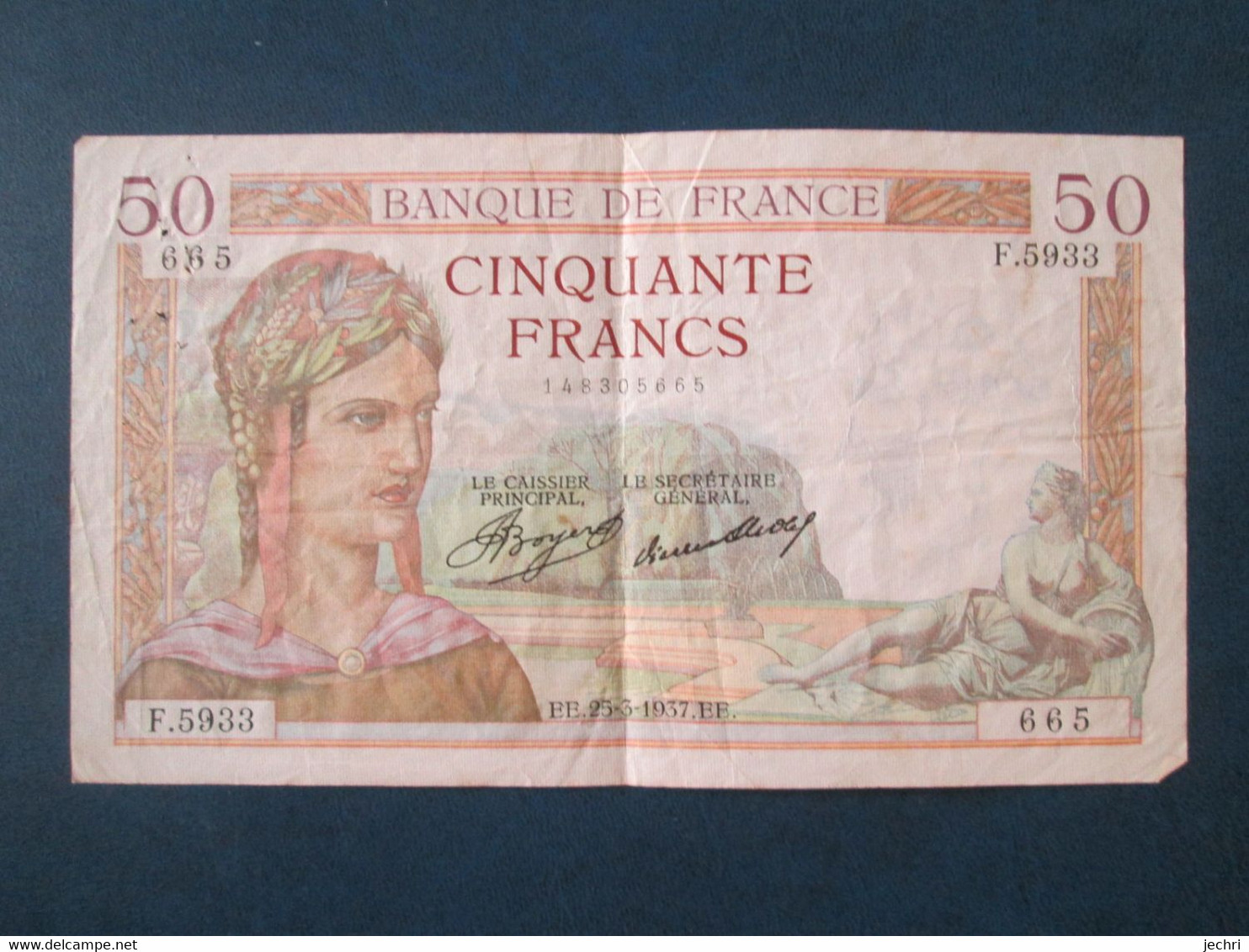 Billet De Cinquante Francs  Ceres , 25.3.1937 - 50 F 1934-1940 ''Cérès''