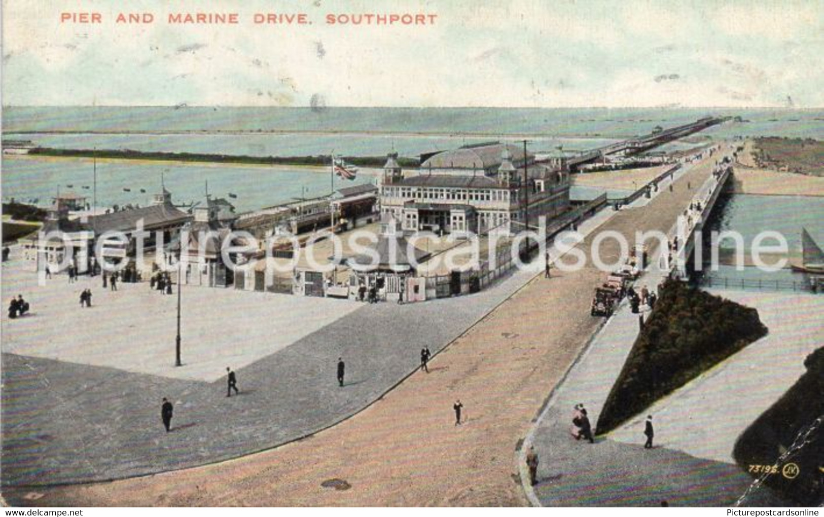 SOUTHPORT PIER AND MARINE DRIVE OLD COLOUR POSTCARD LANCASHIRE - Southport