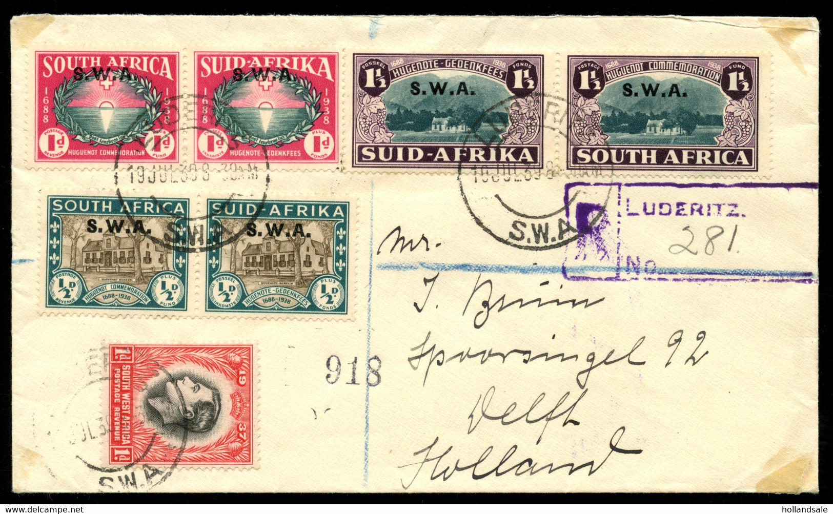 SOUTH WEST AFRICA - Registered Cover Sent To Delft, The Netherlands. South-Africa Stamps Opt S.W.A. - Zuidwest-Afrika (1923-1990)