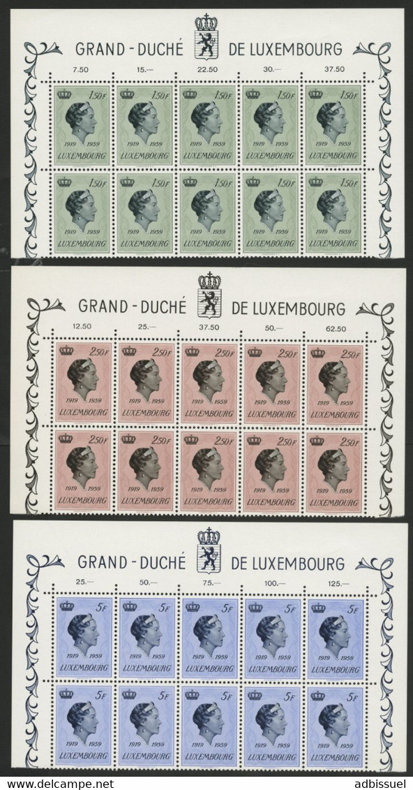 LUXEMBOURG N° 559 à 561 En Blocs De 10 Grande Duchesse Charlotte Cote 50 € Neufs ** (MNH). TB - Neufs