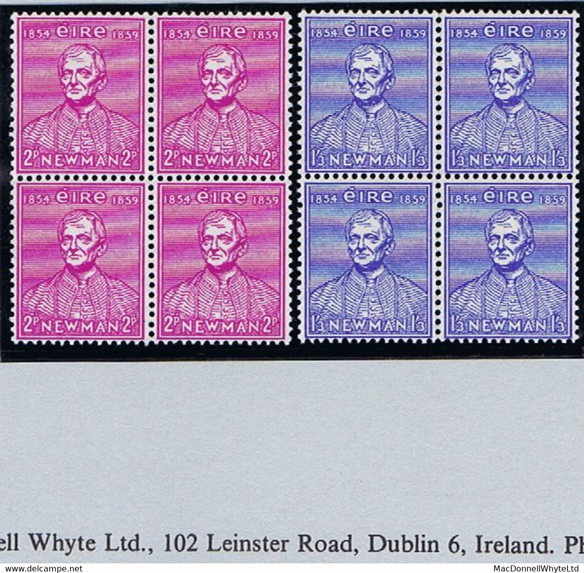 Ireland 1954 Cardinal Newman Set Of 2, Blocks Of Four Fresh Mint Unmounted Never Hinged - Nuovi