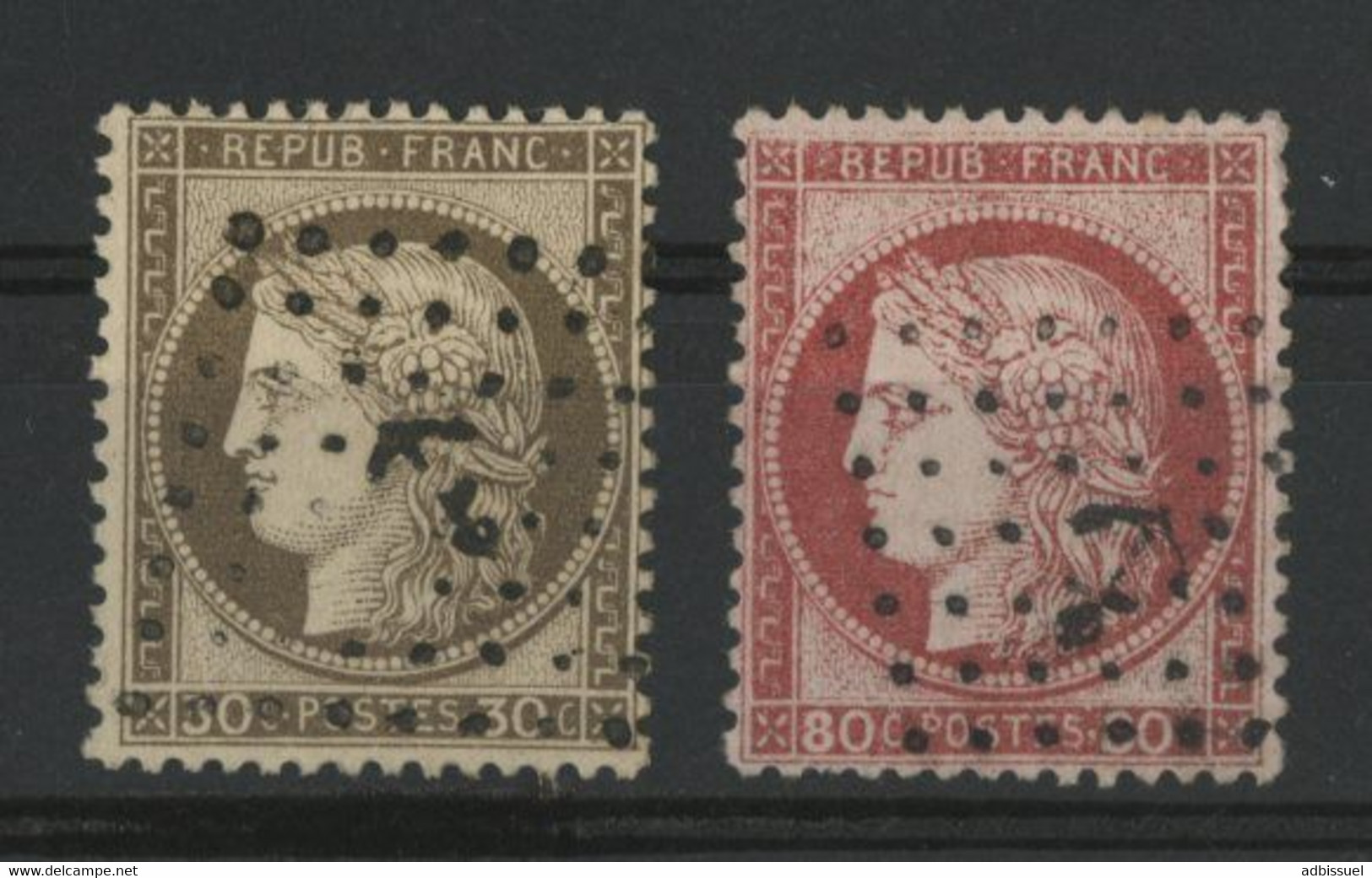 N° 56 30 Ct Brun + N° 57 80 Ct Rose Obl. ANCRE Cote 70 €. TB - 1871-1875 Cérès