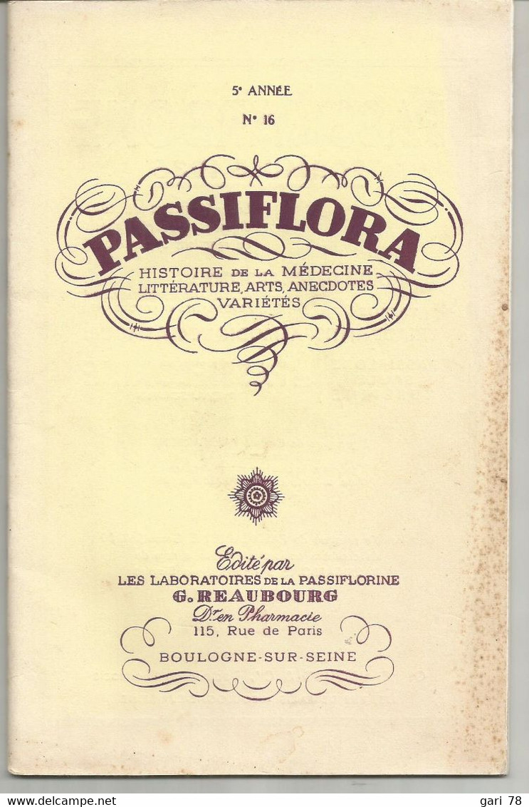 PASSIFLORA  5e Année N°16  Histoire De La Médecine, Littérature, Arts, Anecdotes, Variété - Medicina & Salud