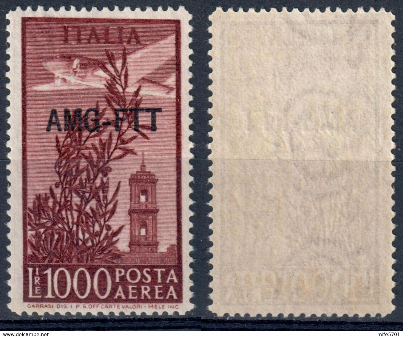 AMG-FTT 1948 - POSTA AEREA L. 1000 CON SOPRASTAMPA SU UNA RIGA D. 14 X 13¼ - NUOVO MNH ** - SASSONE A26A - Luftpost