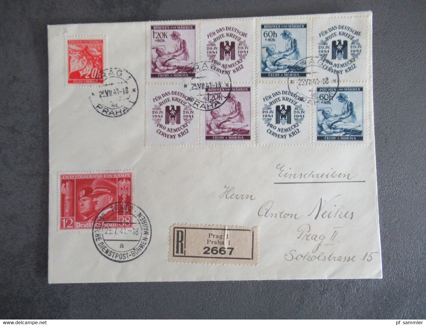 Böhmen Und Mähren 1941 Rotes Kreuz Nr.62 / 63 Zf 4er Block Einschreiben Prag MiF DR Nr.763 Deutsche Dienstpost BuM - Lettres & Documents