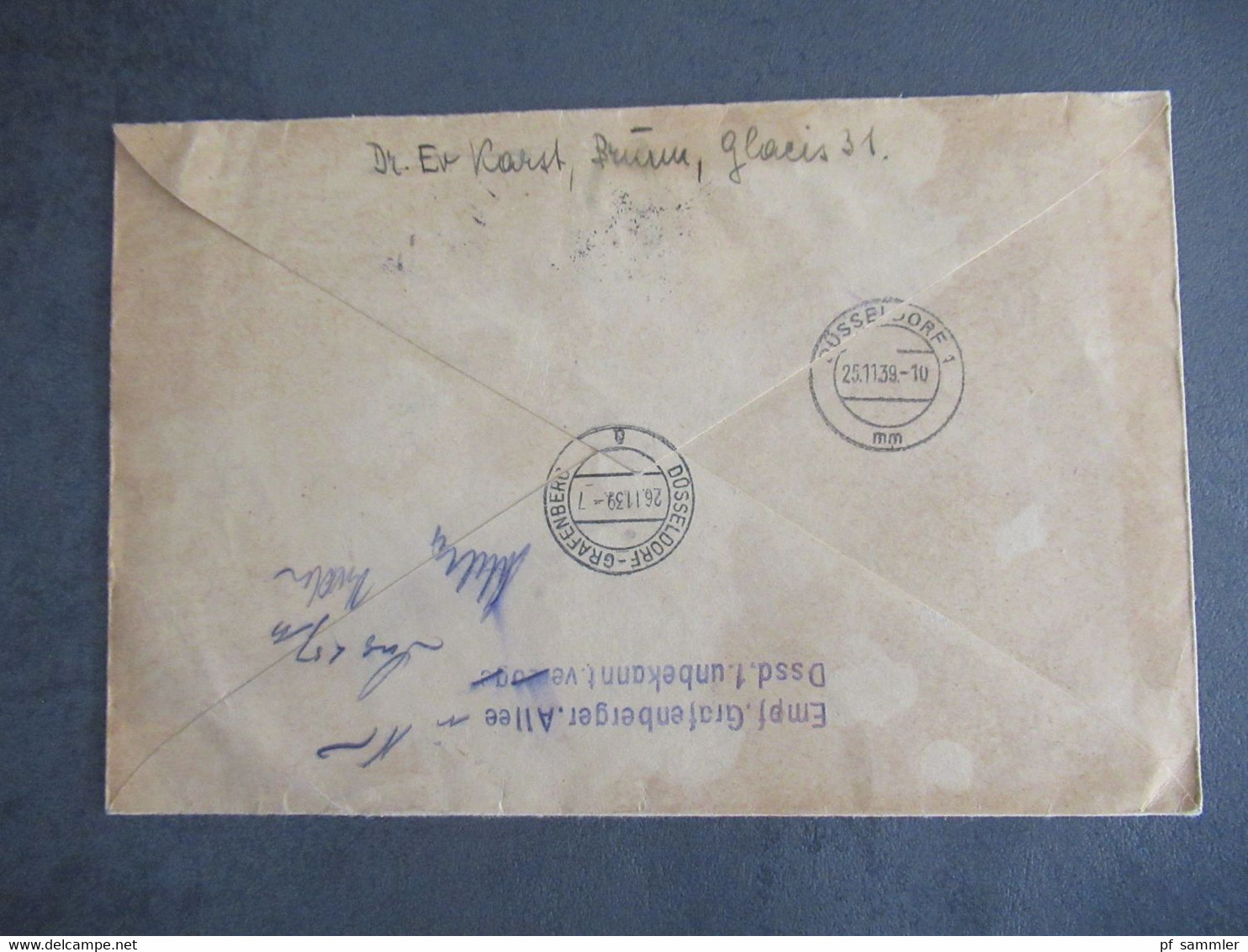 Böhmen Und Mähren 1939 MiF Einschreiben Brno 1 - Düsseldorf Mit Stempel L2 Empf. Grafenberger Allee Dssd. 1 Unbekannt - Covers & Documents