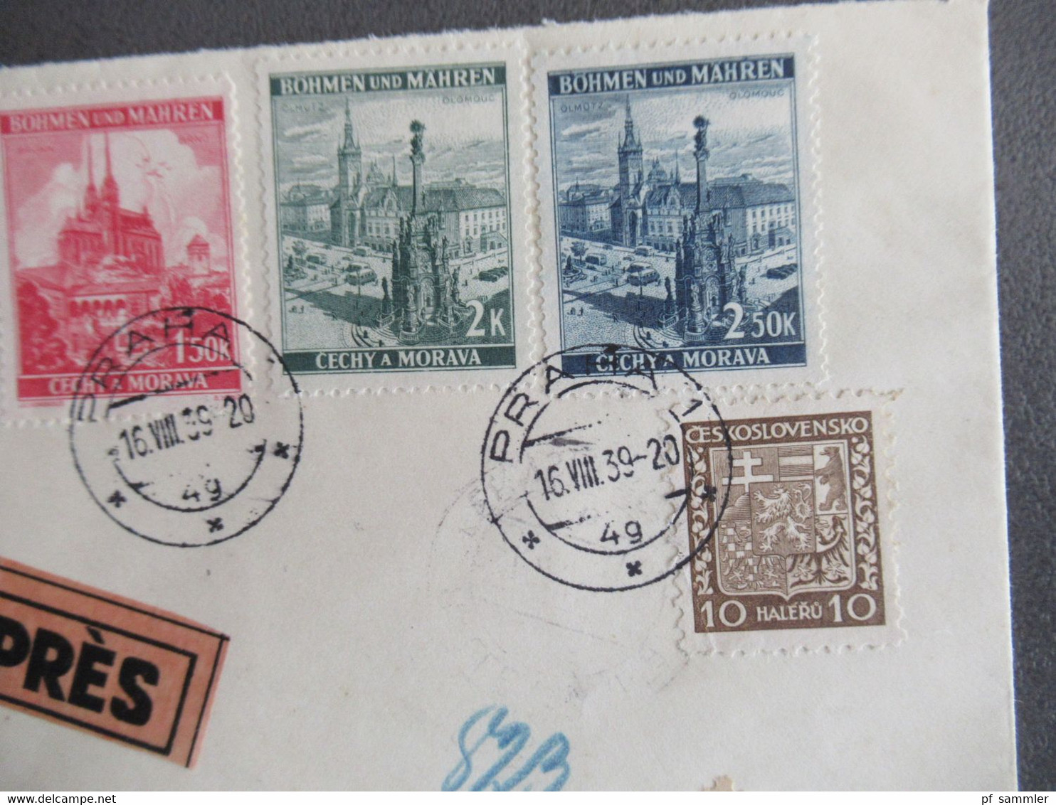 Böhmen Und Mähren 16.8.1939 Früher Beleg MiF Mit CSSR Marke Einschreiben Expres Ank. Stempel Halle Fernsprechamt - Storia Postale