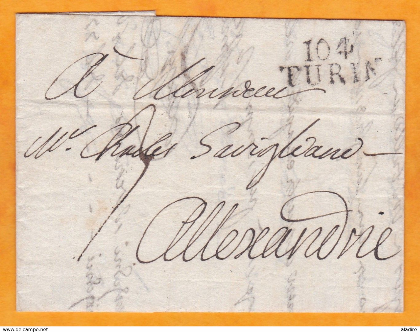 1810 - Marque Postale 104 TURIN Torino Sur LAC En Italien Vers ALEXANDRIE, Département Conquis De MARENGO - 1792-1815: Veroverde Departementen