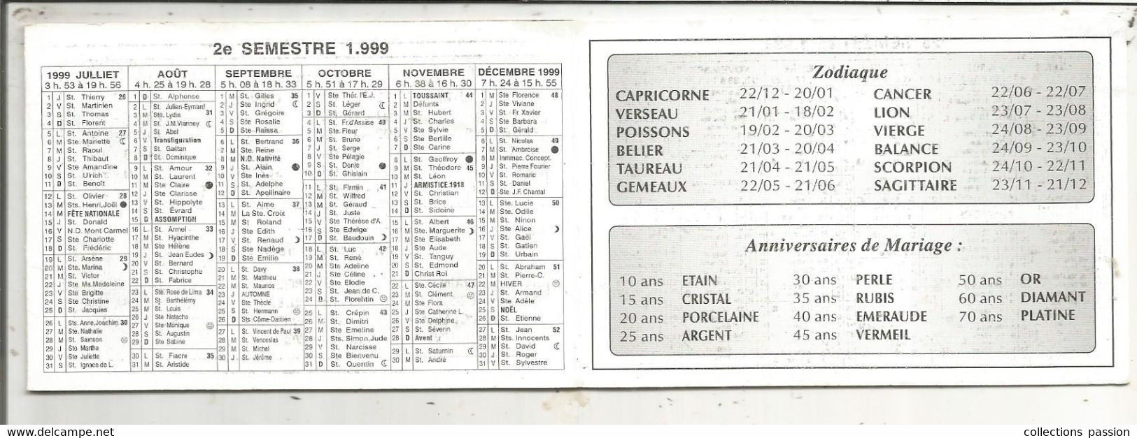 Calendrier, 1999, CASA POUS , Bijouterie, Perthus Espagnol , 6 Pages  3 Scans, Frais Fr 1.65 E - Petit Format : 1991-00