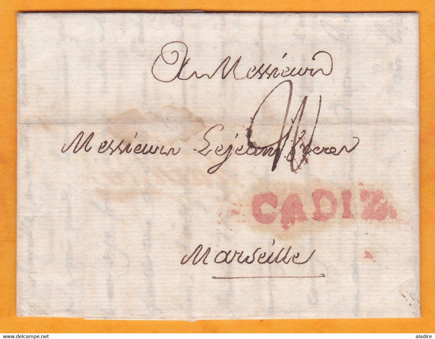 1784 - Lettre Pliée Avec Correspondance En Français De 2 P De CADIZ Cadix Vers MARSEILLE - Teinture Rouge Cochenille - ...-1850 Prephilately