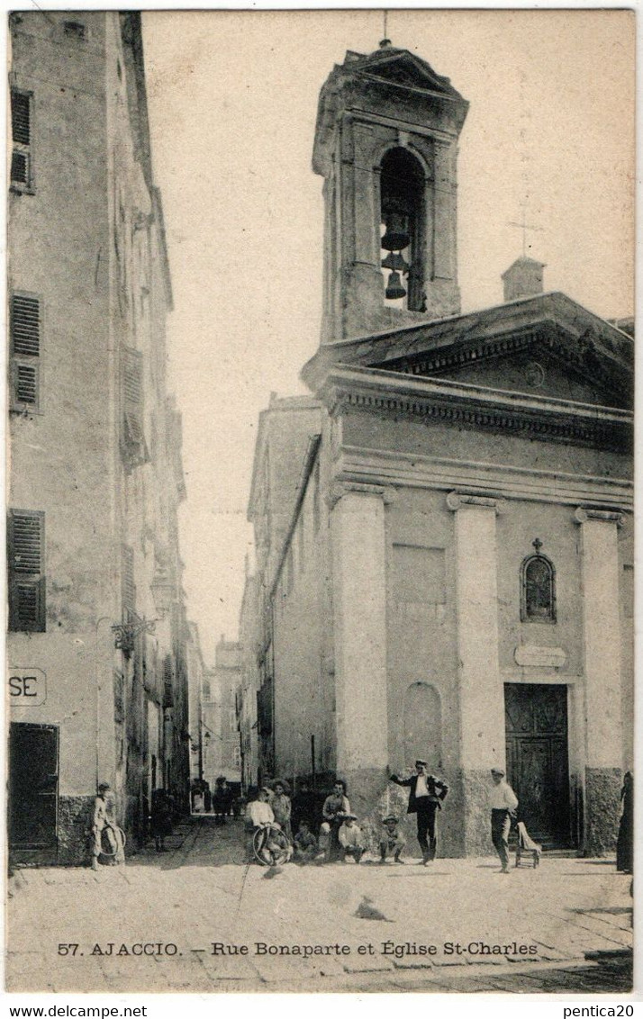 CORSE CPA  AJACCIO - Rue Bonaparte Et Eglise St-Charles - Animation - Ajaccio