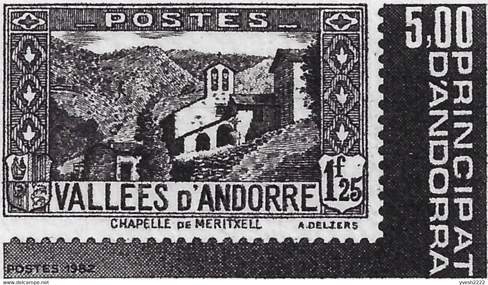 Andorre Français 1982 Y&T BF 1. Épreuve D'artiste Et 2 Blocs Essais De Couleurs. Timbres Sur Timbre, Chapelle - Blokken & Velletjes