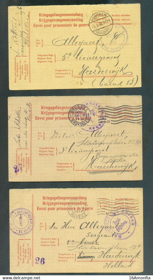 TB Ensemble De 3 Cartes Envoi Pour Prisonniers De Guerre Au Départ D'ANVERS, BRUXELLES Et HOBOKEN (1916/1918) Vers Le Ca - Prisoners