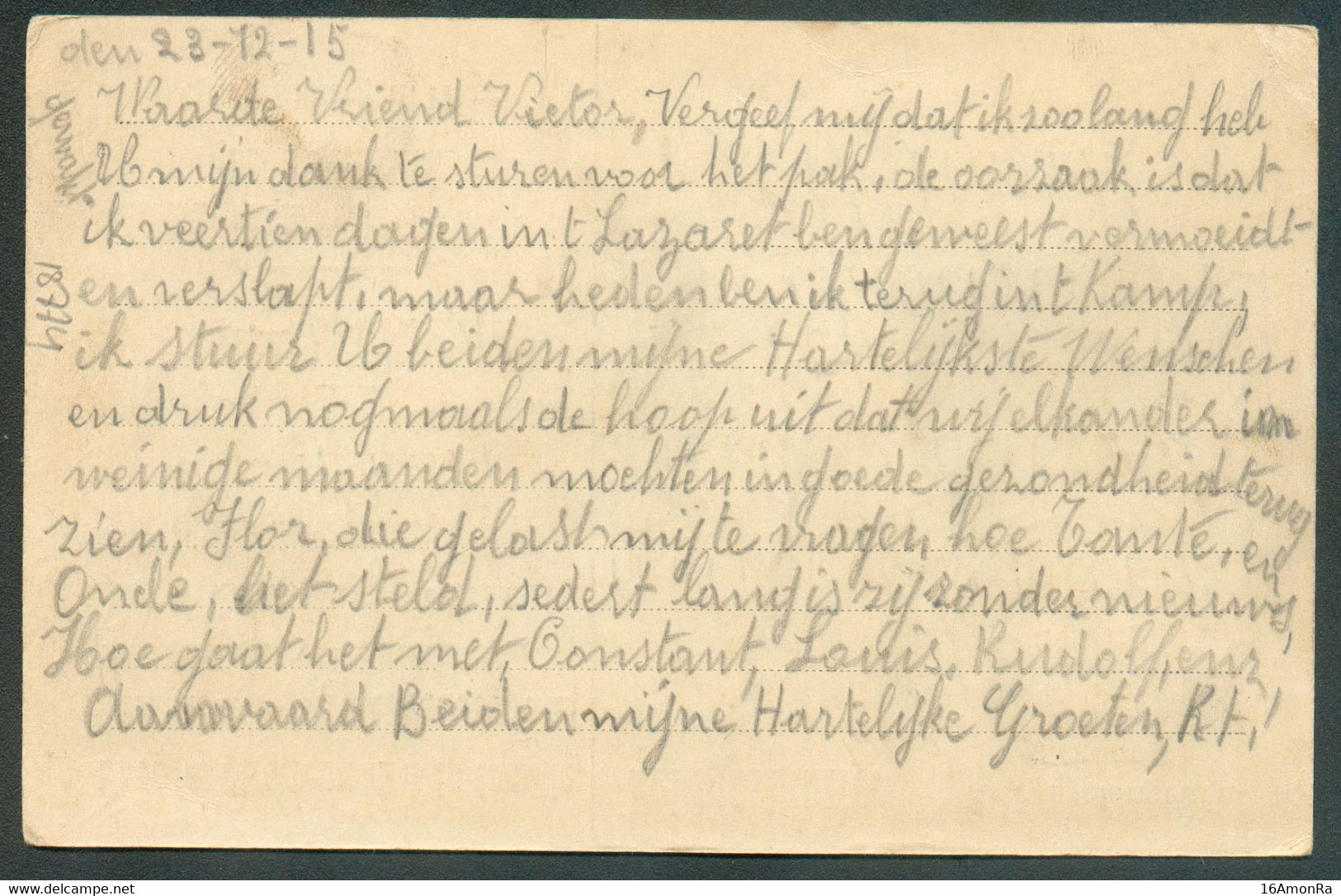 Carte Pour Prisonniers De Guerre Au Départ De QUEDLINBURG 23-12-1915  (cachet Du 3.1.1916) Vers Le Camp D'Harderwijk (Pa - Prisoners