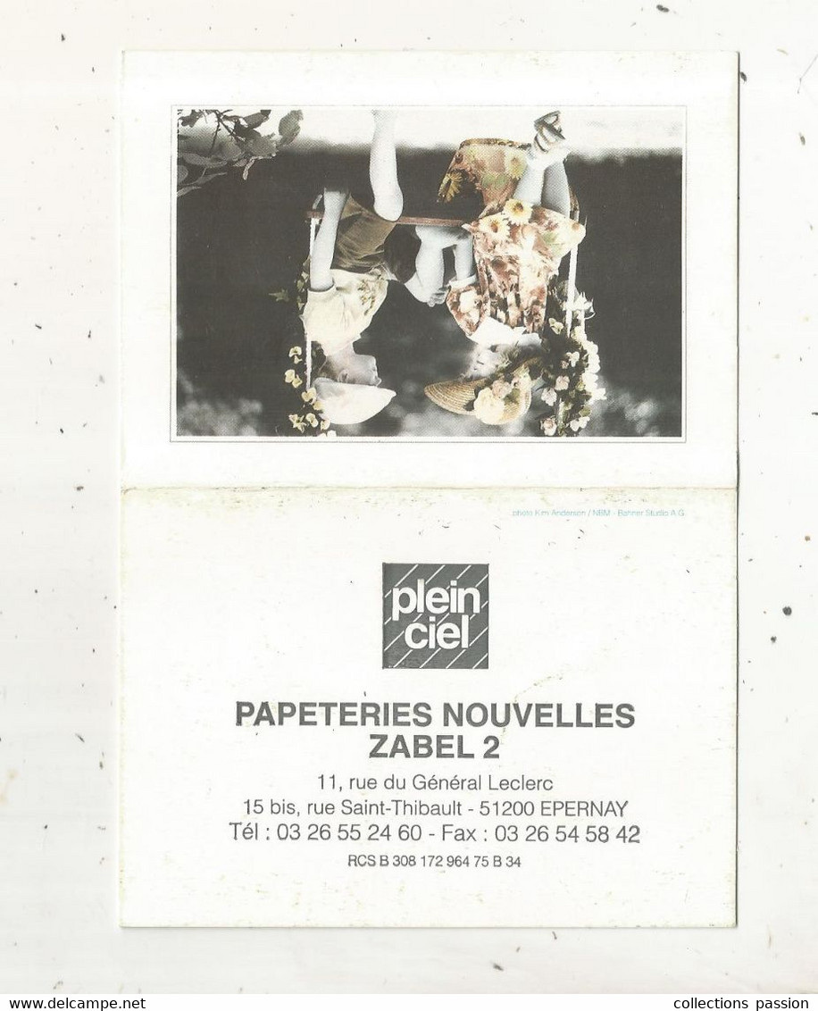 Calendrier, 2000, Papeteries Nouvelles ZABEL 2 , PLEIN CIEL , 51 ,EPERNAY, 4 Pages  3 Scans - Petit Format : 1991-00