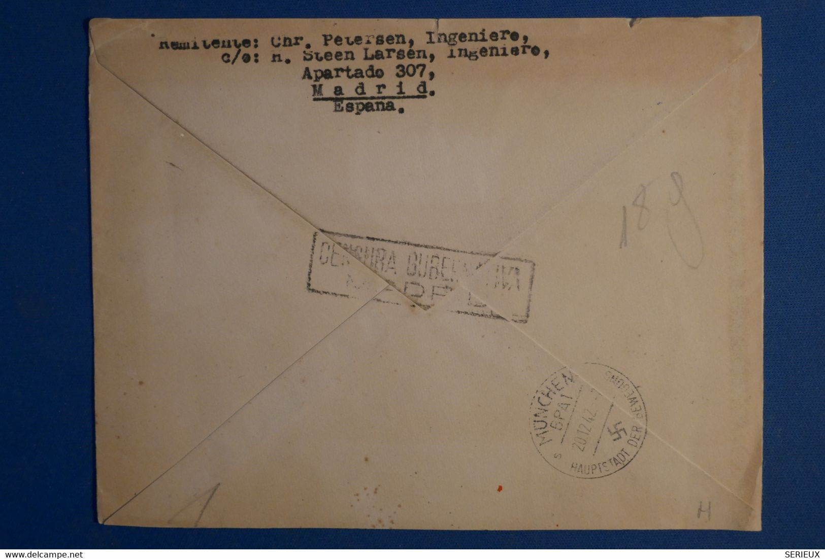 AF5 ESPANA  BELLE   LETTRE CENSUREE   1942 MADRID   A COPENHAGUE +AEROPHILATELIE +AFF.  INTERESSANT - Storia Postale