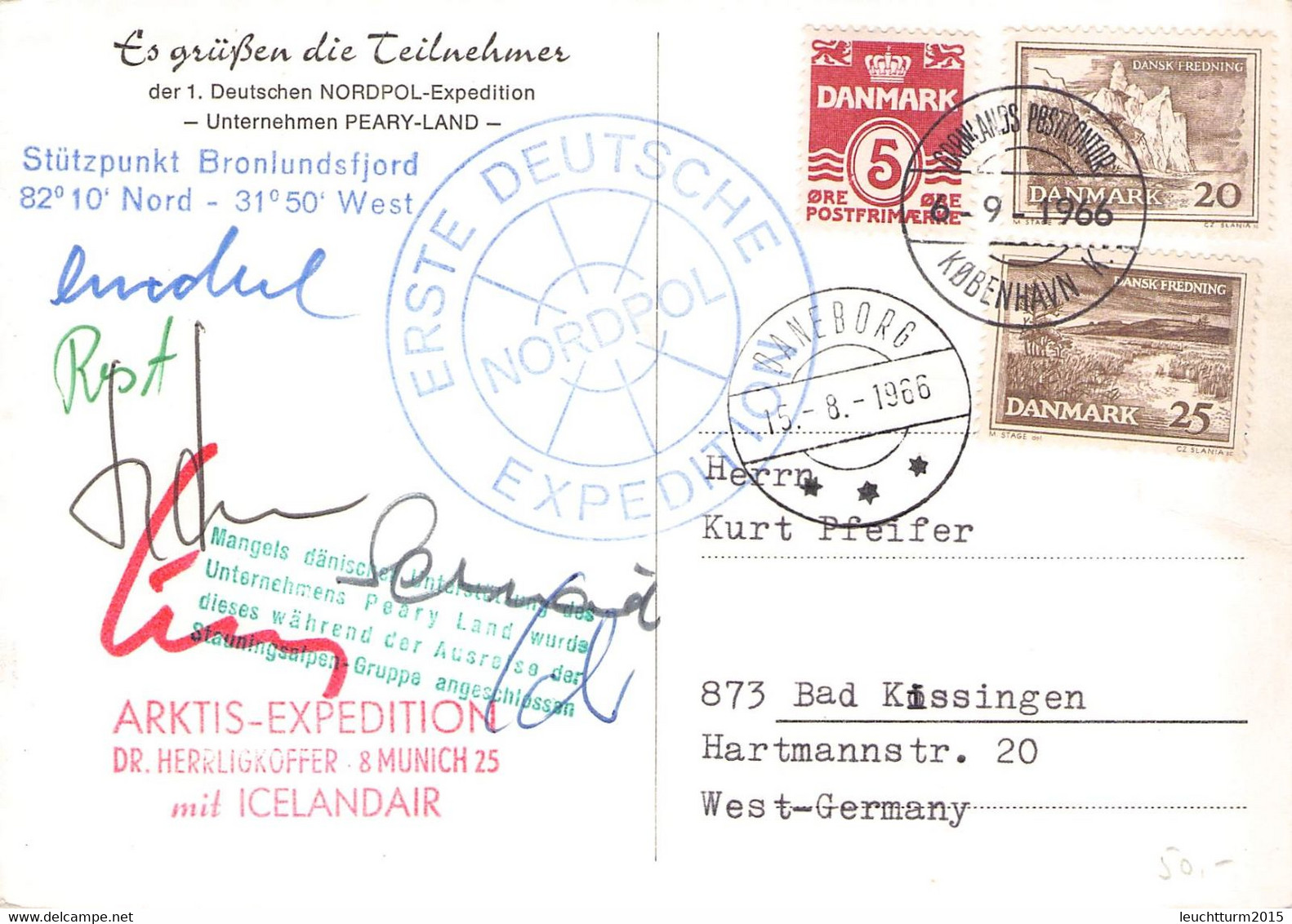 DENMARK -  PICTURE POSTCARDS 1966 1. DEUTSCHE NORDPOL-EXPEDITION / QC217 - Storia Postale