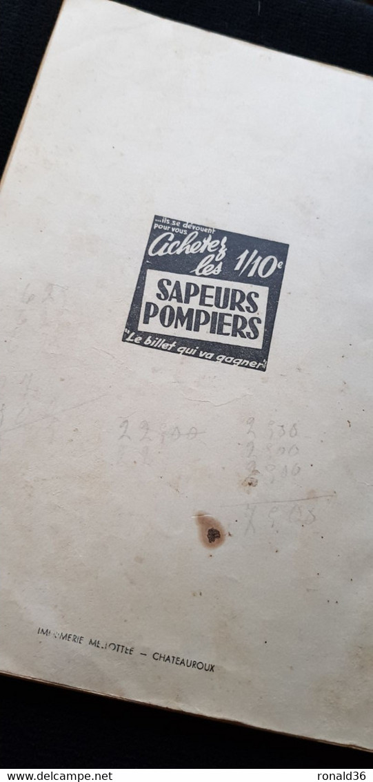 livret album calendrier 1953 des soldats du feu de l'INDRE Berry pompier Lt C Pichené Bureau des sapeurs pompiers 36