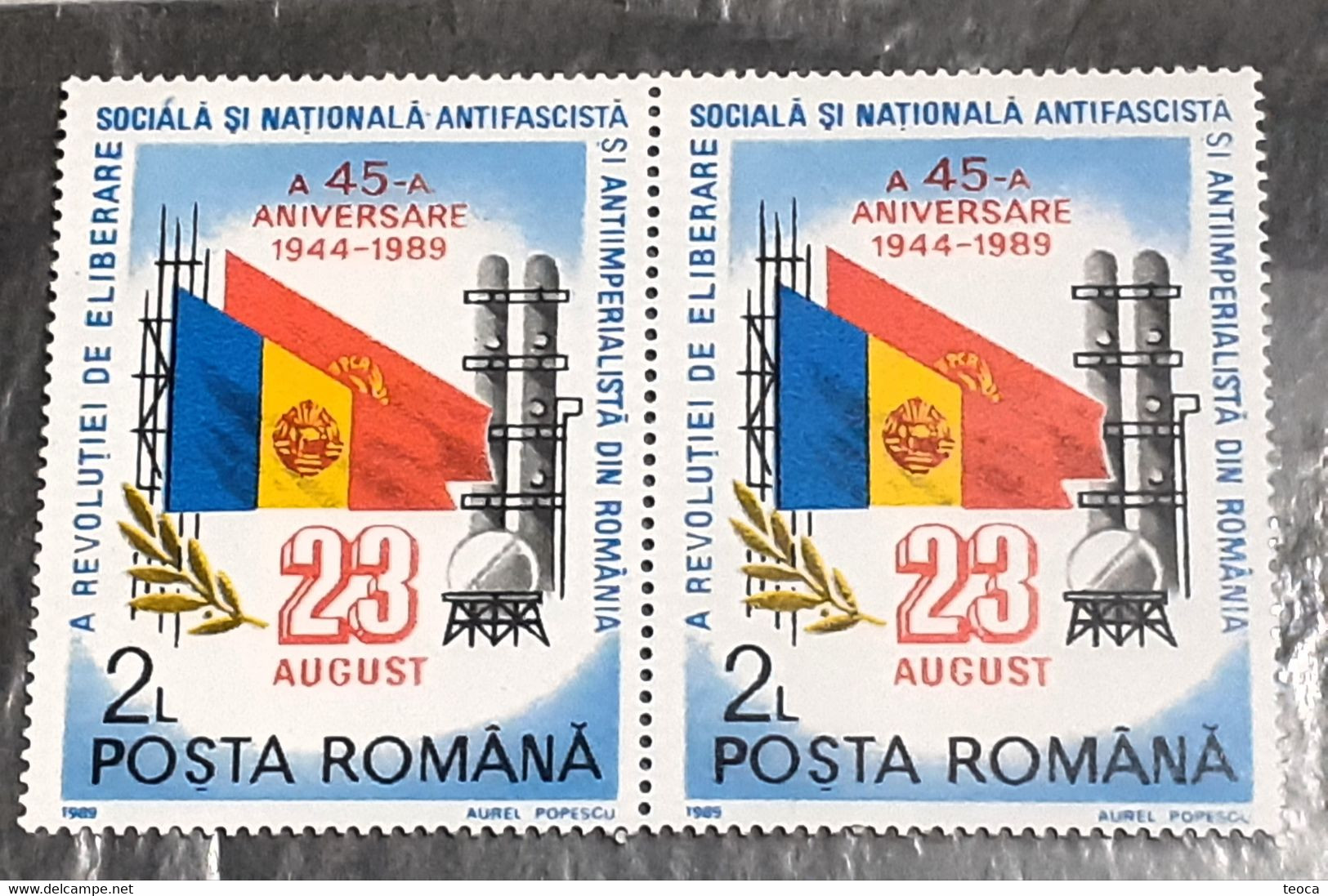 Stamps Errors Romania 1989, Mi 4544 Printed With Line "a" Pair  Mnh - Plaatfouten En Curiosa