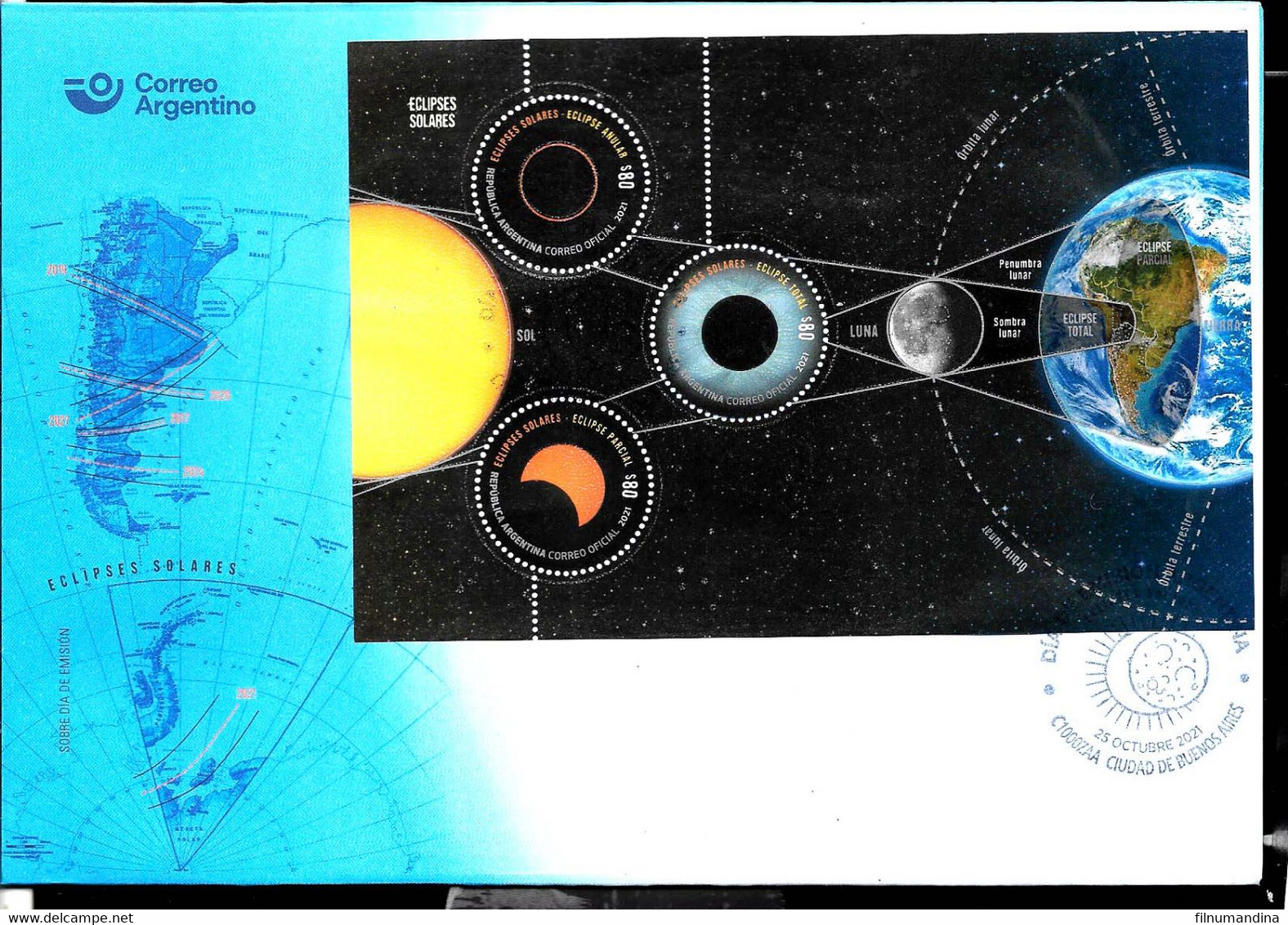 #10067 ARGENTINE,ARGENTINA 2021 SPACE COSMOS SOLAR SYSTEM ECLIPSES S/SHEET BLOC, FDC - Neufs