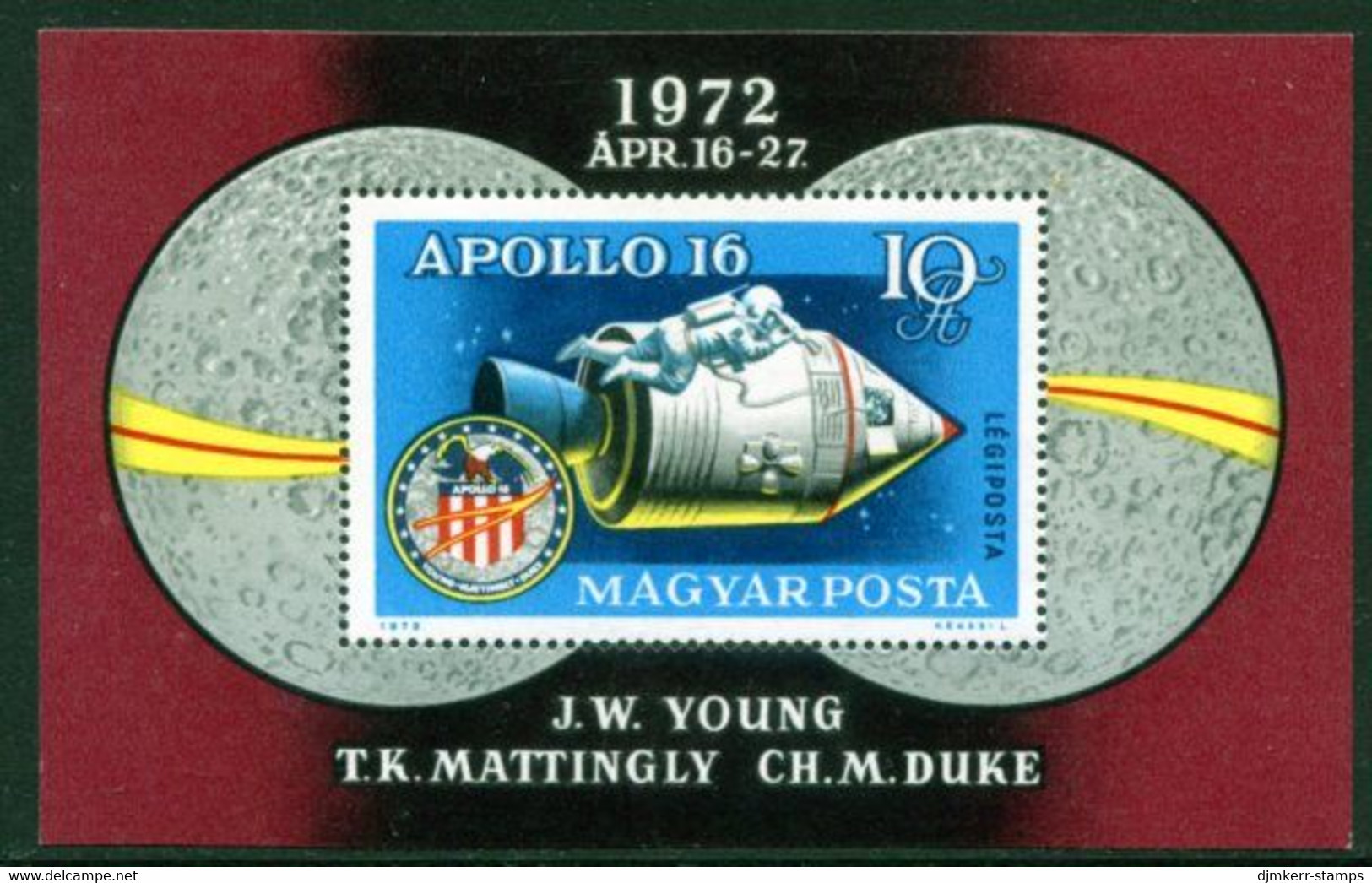 HUNGARY 1972 Apollo 16 Space Flight Block MNH / **.  Michel Block 93 - Unused Stamps