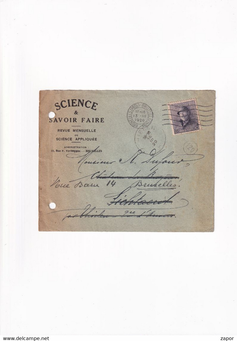 Brief / Lettre - Science & Savoir Faire - Bruxelles - 1920 - Doorgangstempel Lichtaart / Tielen - 169 Albert I 15c - Sobres-cartas