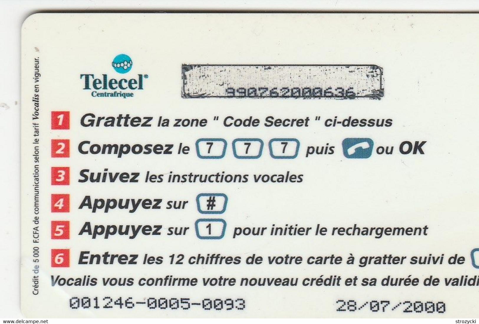 Central African Republic - Telecel - Cheetah  5000 F CFA - Repubblica Centroafricana