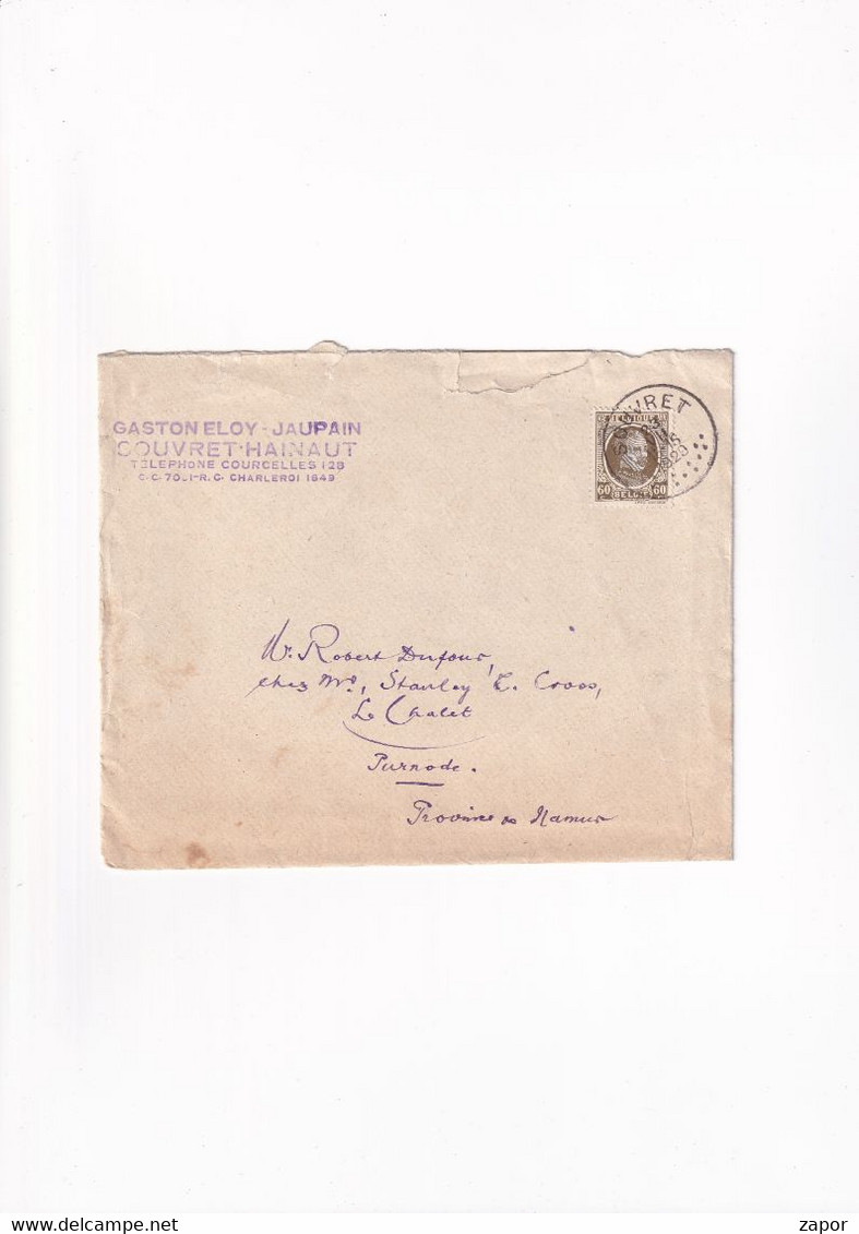 Brief / Lettre - Gaston Eloy - Jaupain Souvret Naar Purnode - 1929 - 255 Albert I 60c - Puntstempels