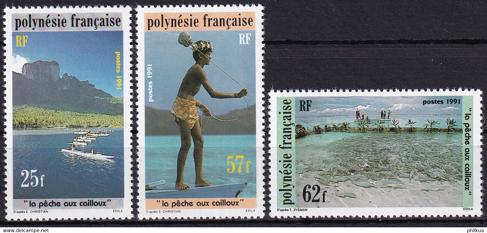 MiNr. 590 - 592  Französisch-Polynesien1991, 9. Okt. Fischfang: Das Fischen Mit Steinen - Postfrisch/**/MNH - Neufs