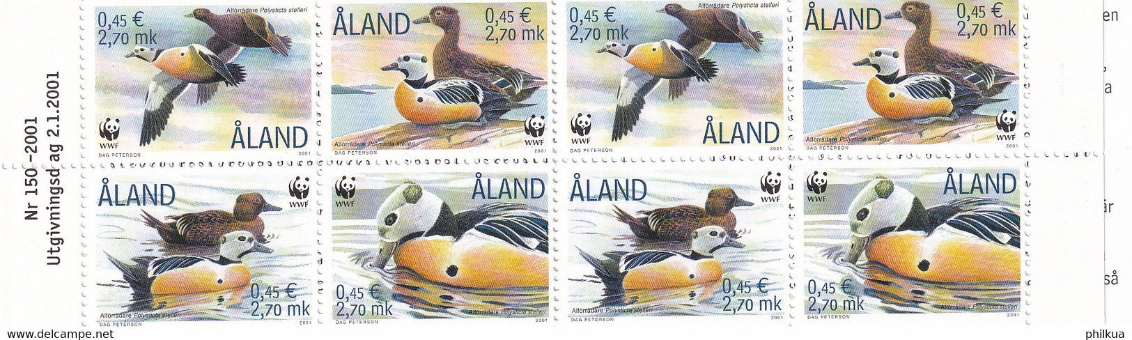 MiNr. 183 - 186  Finnland Alandinseln2001, 2. Jan. Weltweiter Naturschutz: Scheckente - Postfrisch/**/MNH - Aland