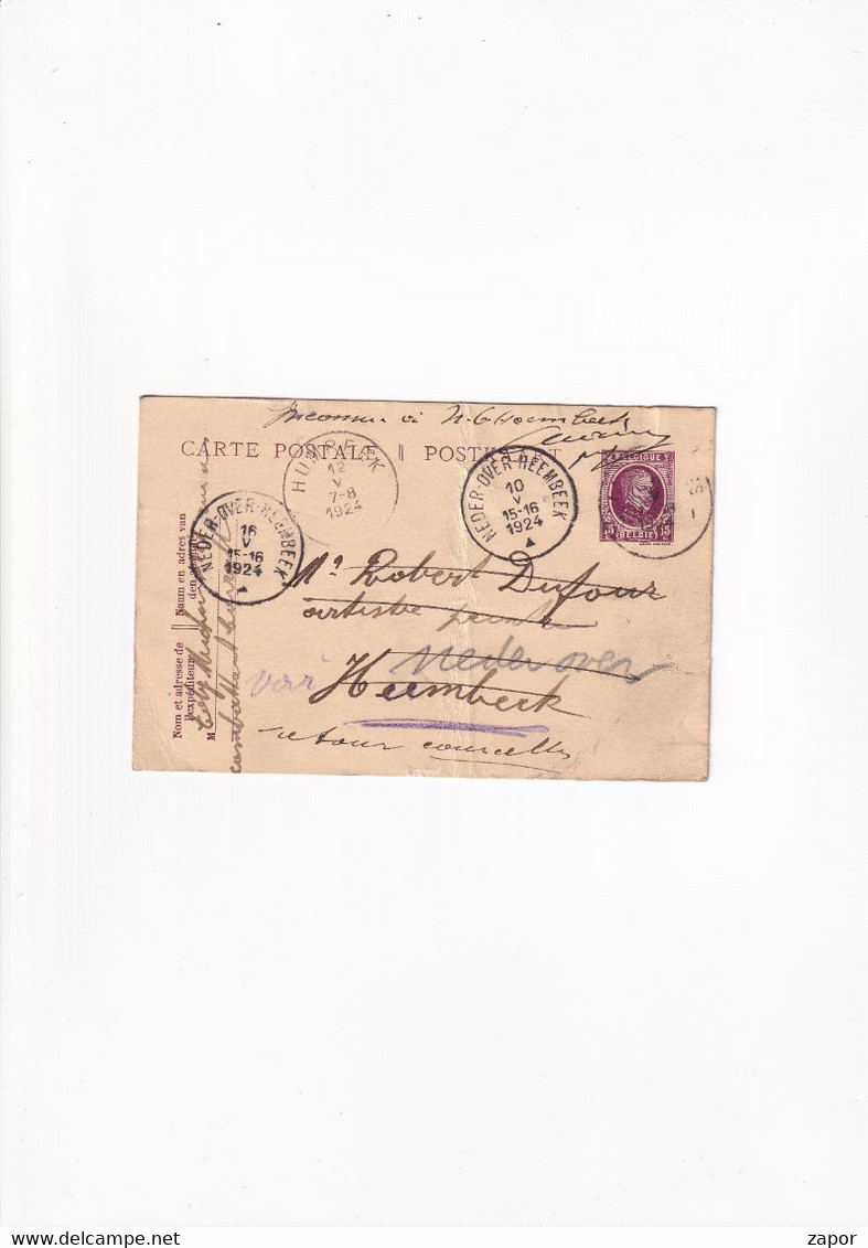 Briefkaart / Lettre - Neder-Over-Heembeek / Humbeek Retour Courcelles - 1924 - Grenzübergangsstellen