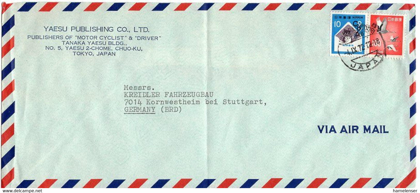 L31635 - Japan - 1972 - ¥100 Kranich MiF A. LpBf. NIHONBASHIDORI TOKYO  -> Westdeutschland - Lettres & Documents