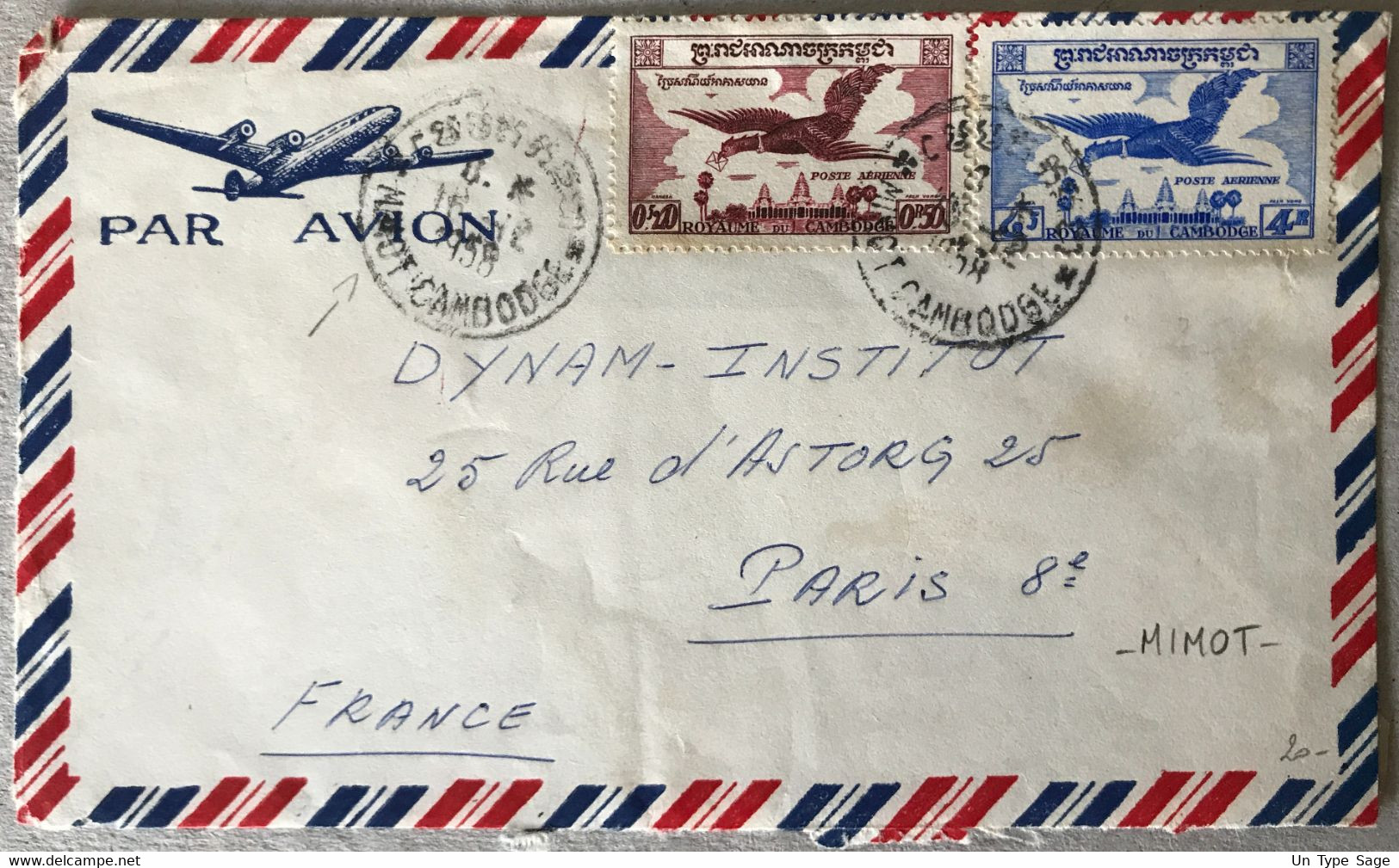 Cambodge, TAD MIMOT 15.12.1958 Sur Enveloppe Pour Paris - (B3088) - Kambodscha