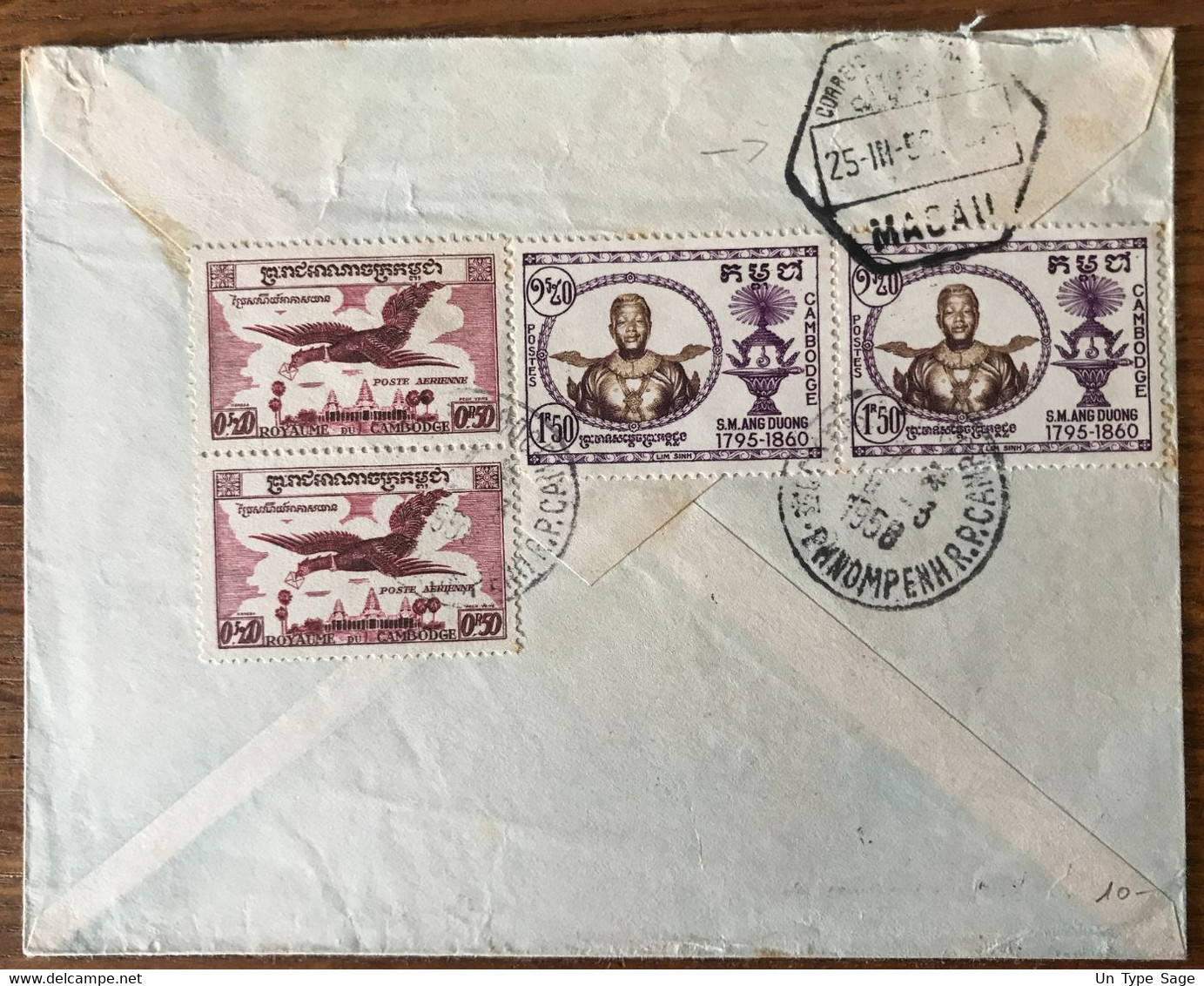 Cambodge, TAD PHNOM PENH 19.3.1958 Sur Enveloppe Pour MACAO, Via Hong Kong - (B3148) - Kambodscha