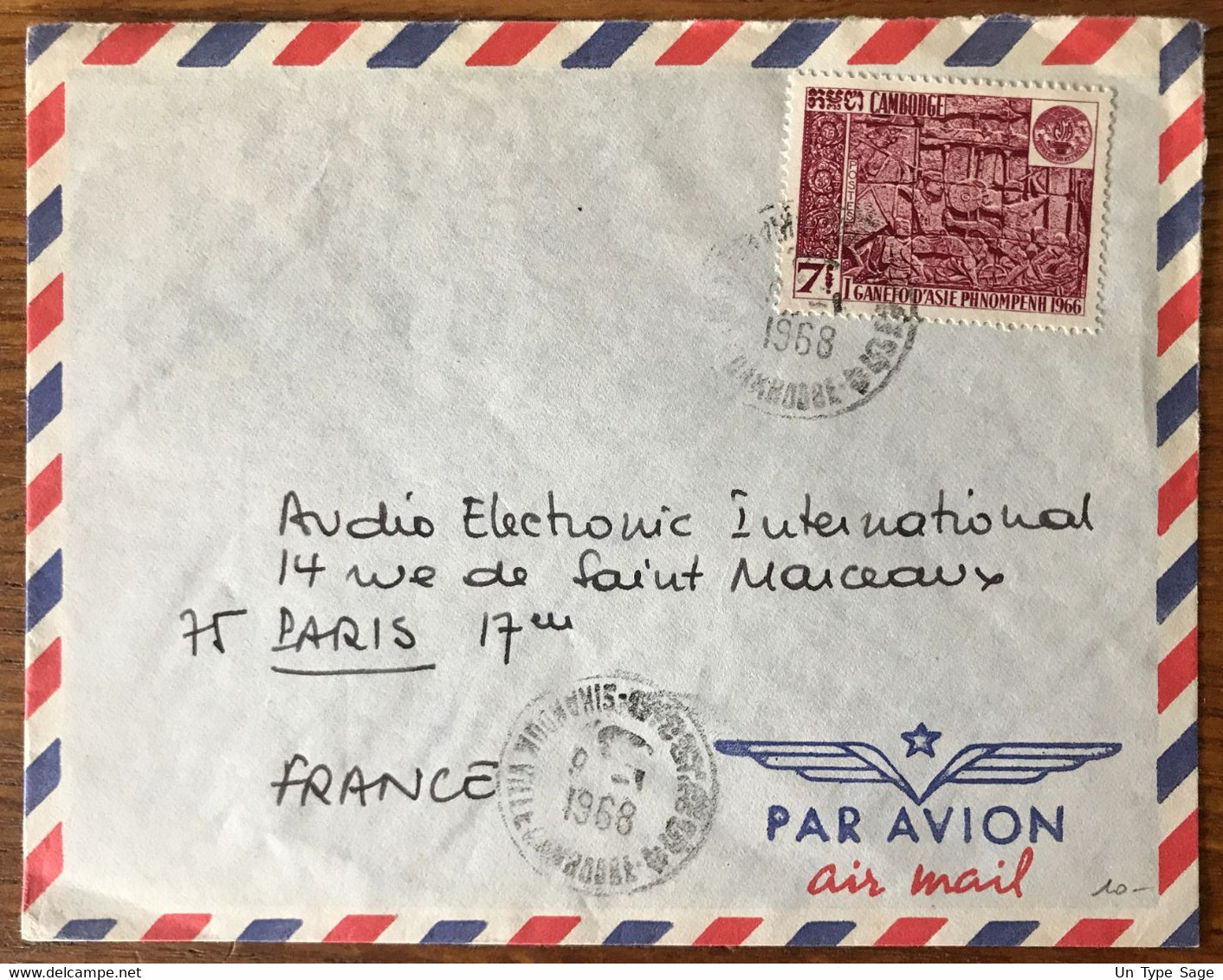 Cambodge, TAD SIHANOUKVILLE 9.1.1968 Sur Enveloppe Pour Paris - (B3289) - Kambodscha