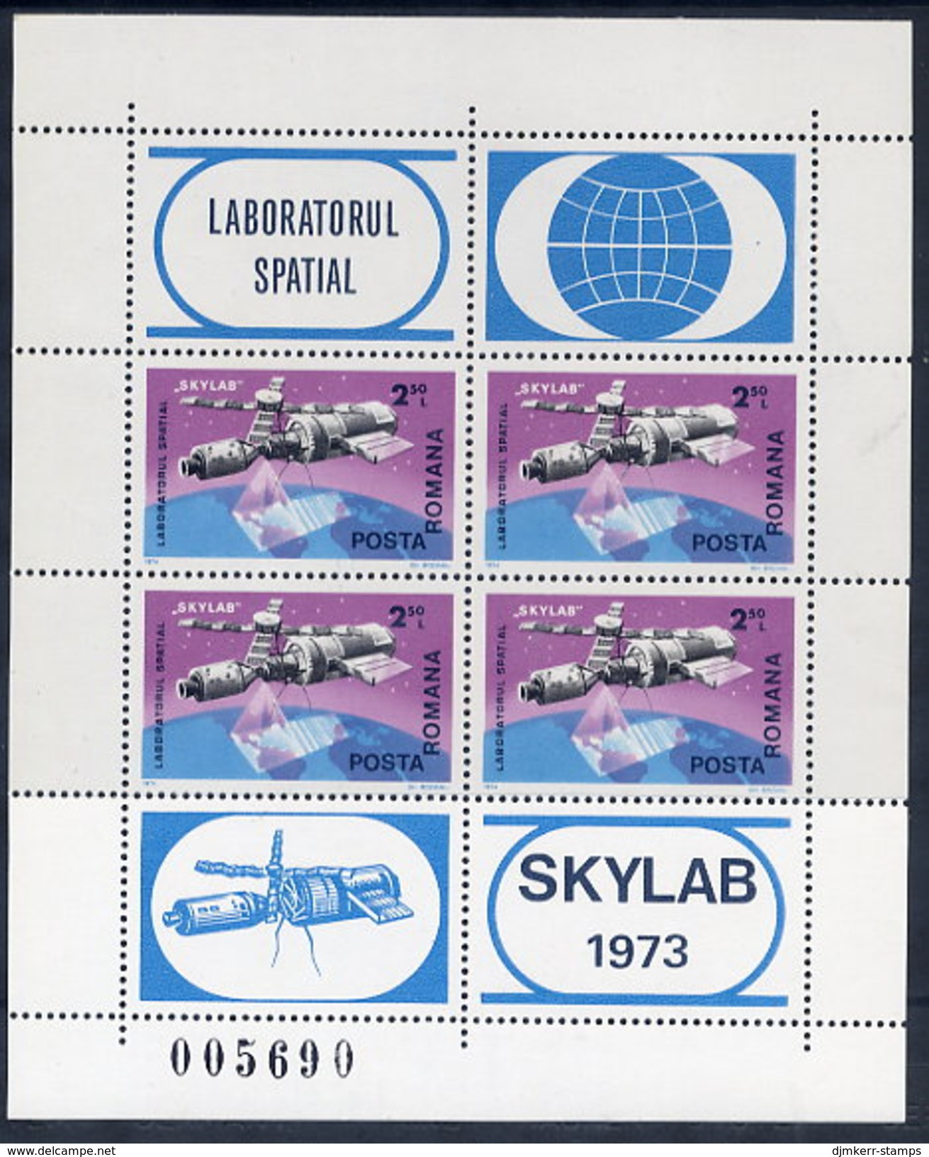 ROMANIA 1974 Skylab Space Laboratory Block MNH / **.  Michel Block 117 - Blocks & Sheetlets