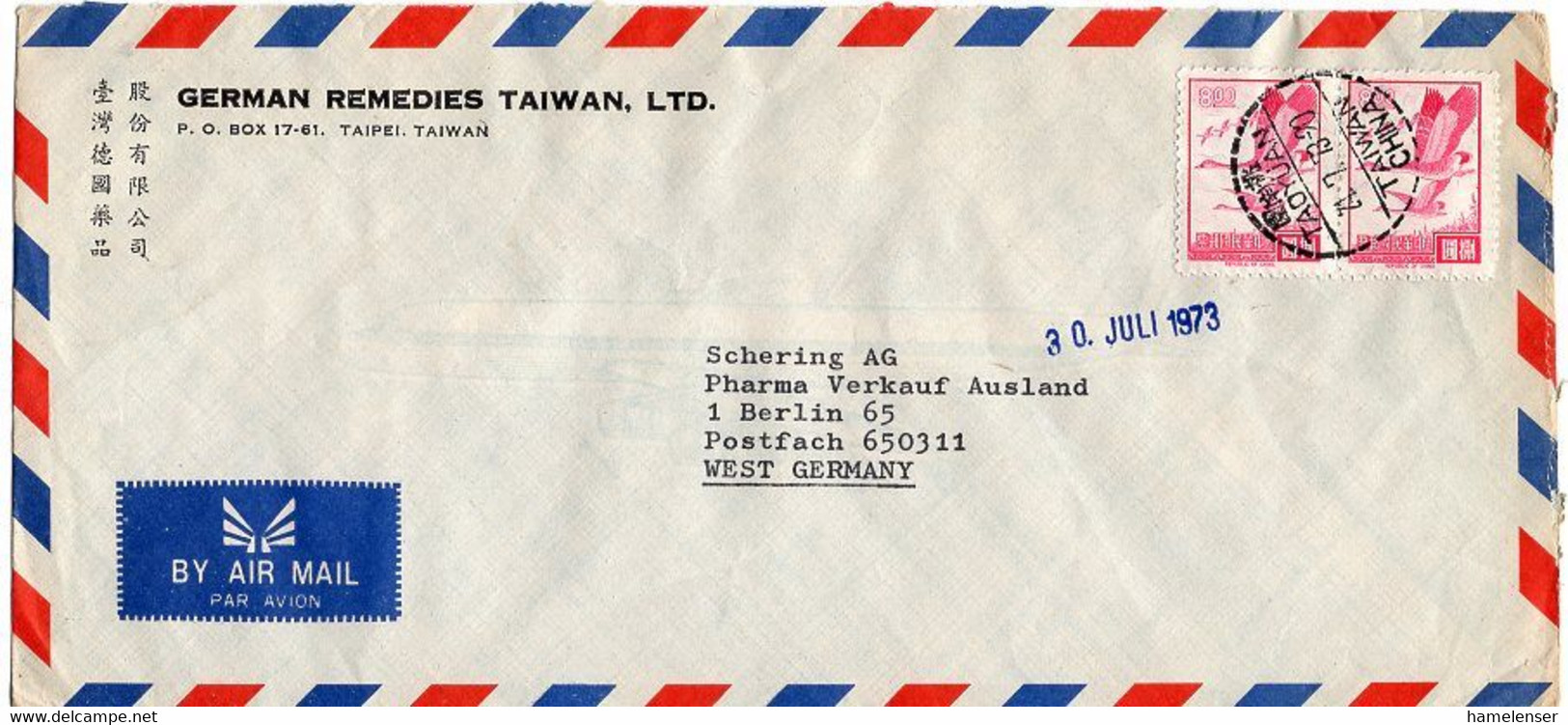 L31878 - China / Taiwan - 1973 - 2@$8 Gaense A. LpBf TAOYUAN -> Westdeutschland - Gansos