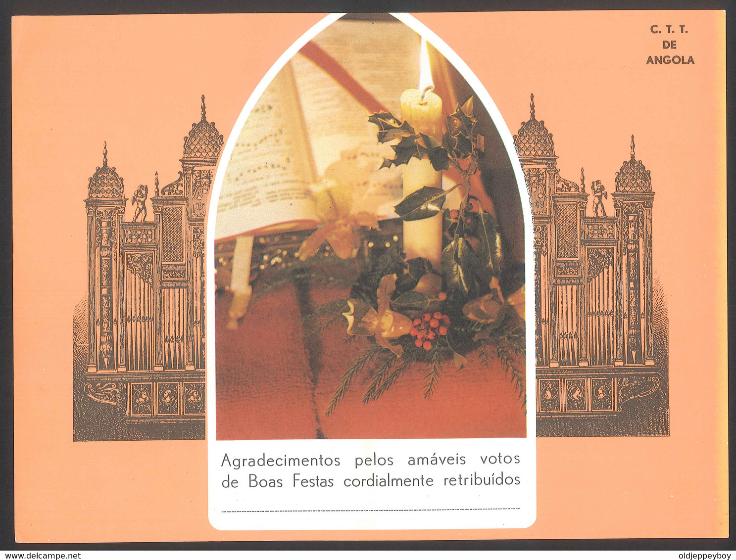 Angola Portugal Entier Postal Télégramme AEROGRAMME Nöel Orgue D' église 1973 Stationary Christmas Telegram Church Organ - Ungebraucht