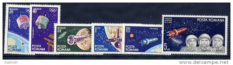 ROMANIA 1965 Space Exploration Set  MNH / **.  Michel 2369-74 - Unused Stamps