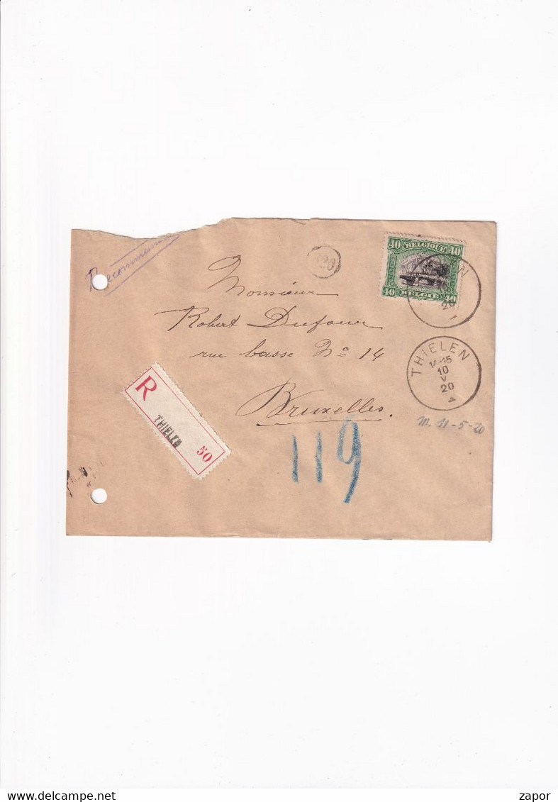 RECOMMANDE - AANGETEKEND - Brief / Lettre - Tielen Naar Brussel - 1920 - 143 Dinant 40c - Letter Covers