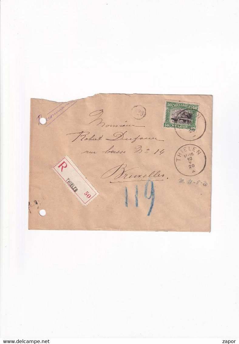 RECOMMANDE - AANGETEKEND - Brief / Lettre - Tielen Naar Brussel - 1920 - 143 Dinant 40c - Enveloppes-lettres