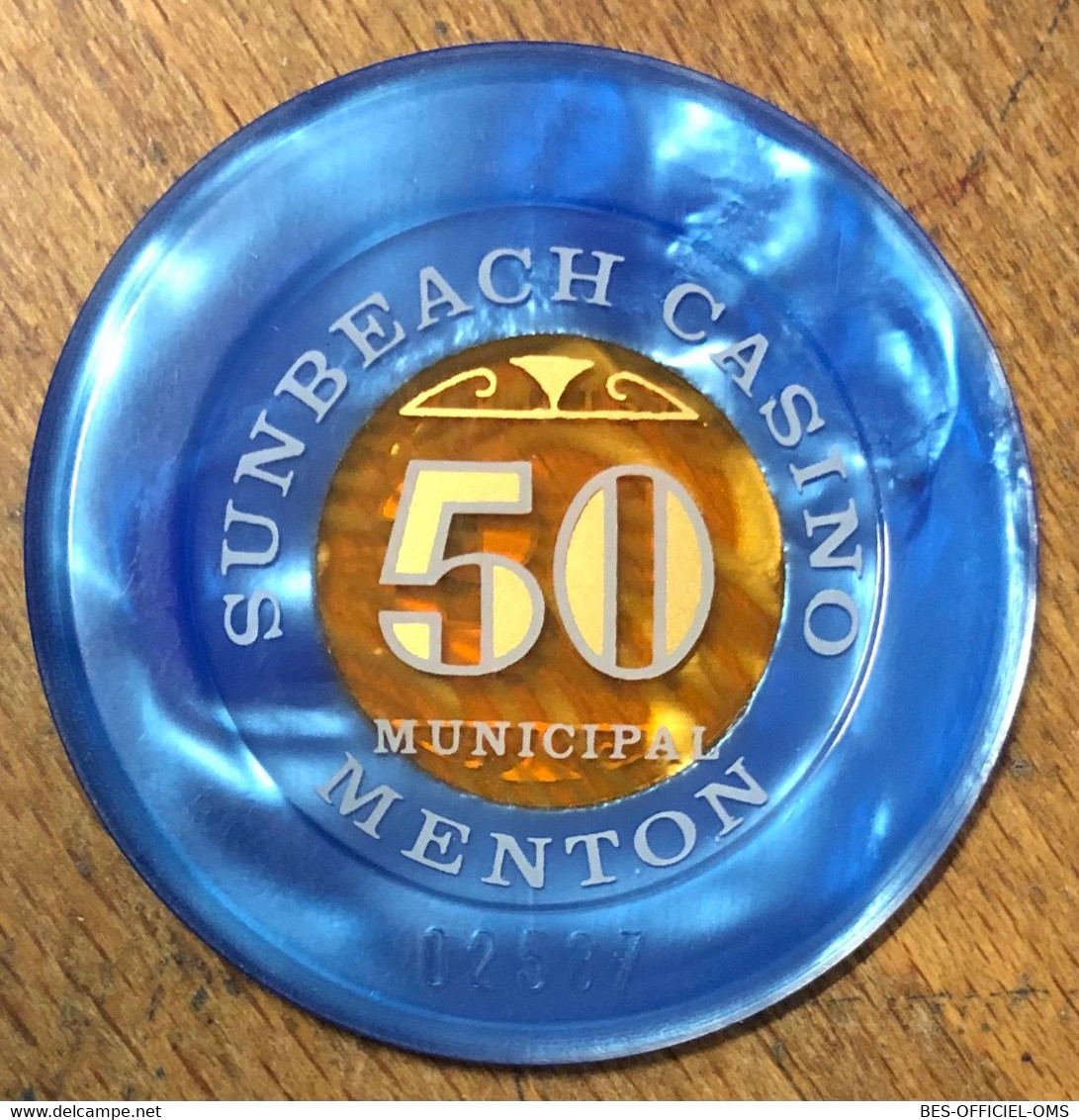 06 MENTON CASINO MUNICIPAL SUN BEACH JETON DE 50 FRANCS N° 02537 CHIP COINS TOKENS GAMING - Casino