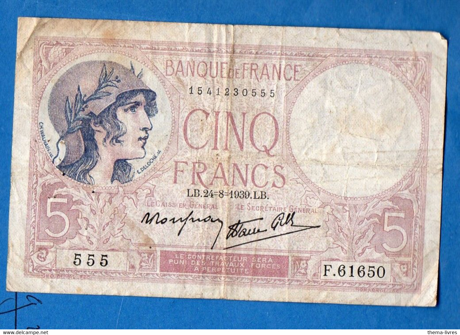 (France )  Billet Usagé  De  5f 1939  (PPP32866) - 5 F 1917-1940 ''Violet''