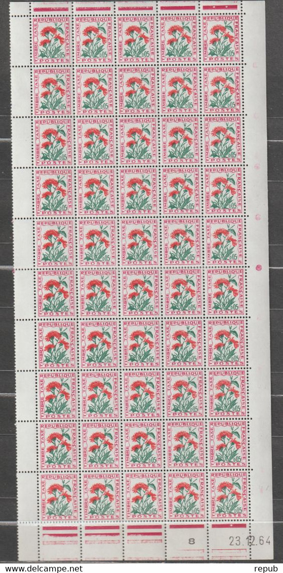 France Coins Datés 1964 Centaure Taxe 95 Dans Demi Feuille De 50 ** MNH - Postage Due