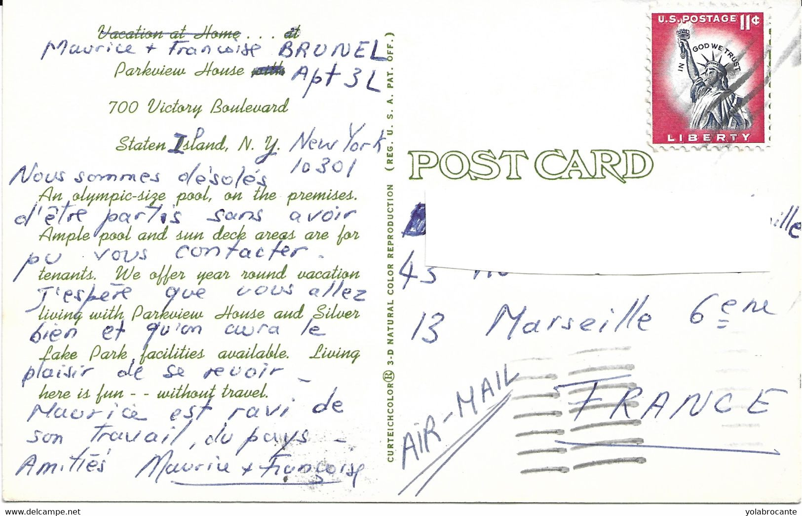 CPA De Staten Island ,Parkview House,700 Victory Boulard, Air Mail,1966 - Staten Island