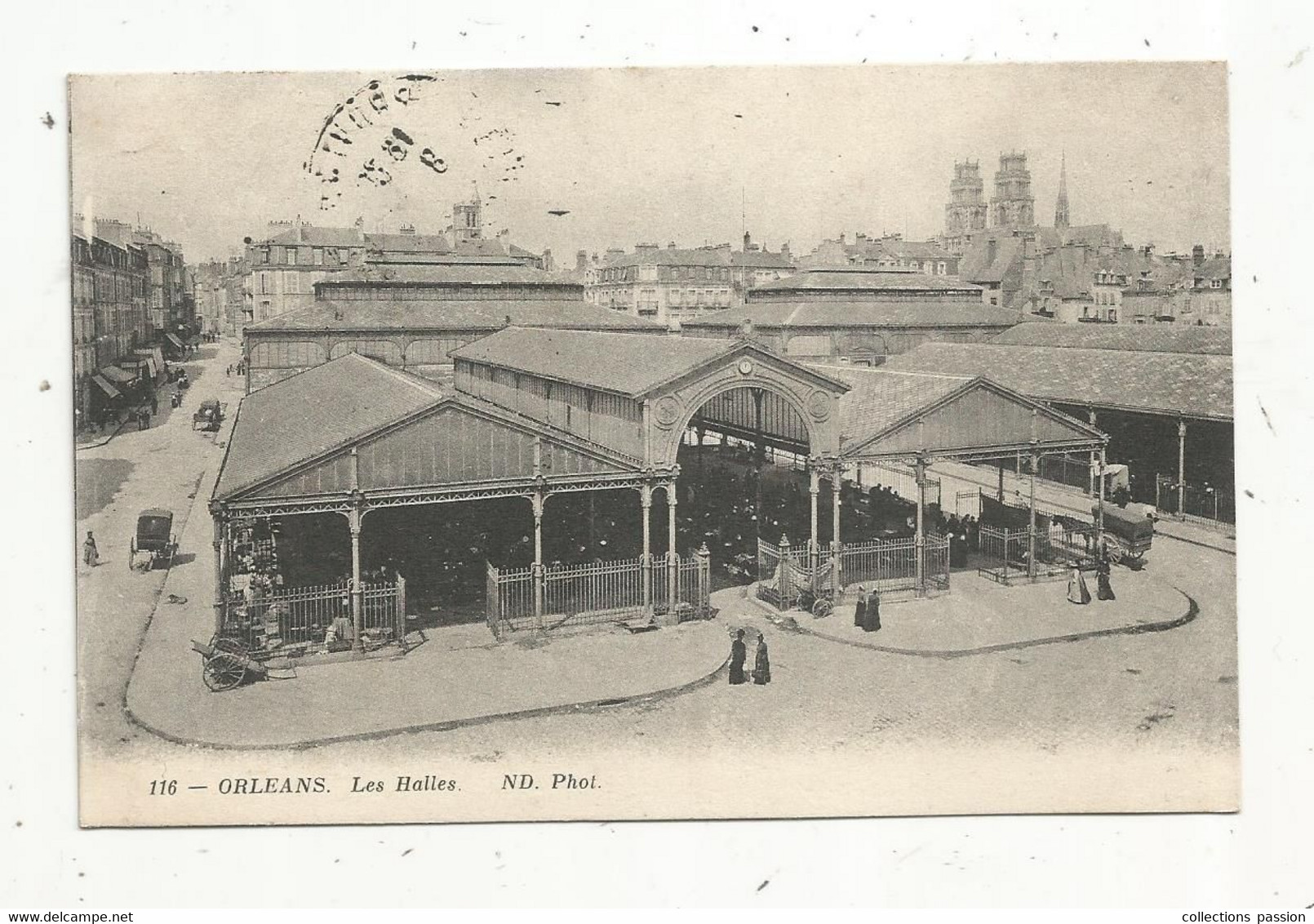 Cp , Commerce , Les Halles ,45 ,ORLEANS , Voyagée ,F.M. , Commission De Gare De Montargis , Voyagée 1916 - Markthallen