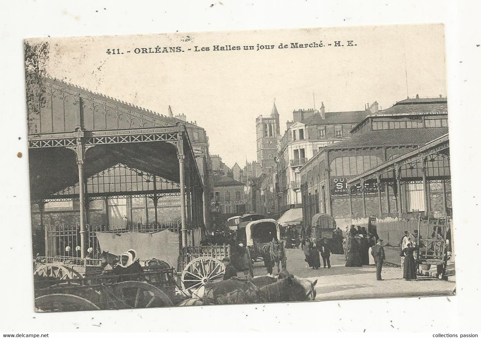 Cp , Commerce , Les Halles ,45 ,ORLEANS , Un Jour De Marché , Attelages, Voyagée 1909 - Hallen