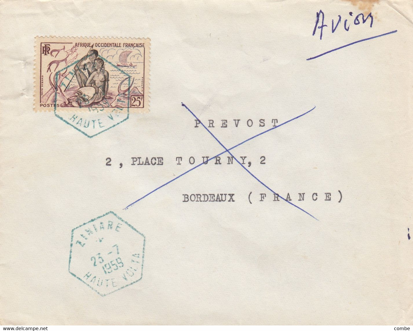 LETTRE. HAUTE-VOLTA. 23 7 59. RARE. CACHET EXAGONAL BLEU. ZINIARE     / 3 - Brieven En Documenten