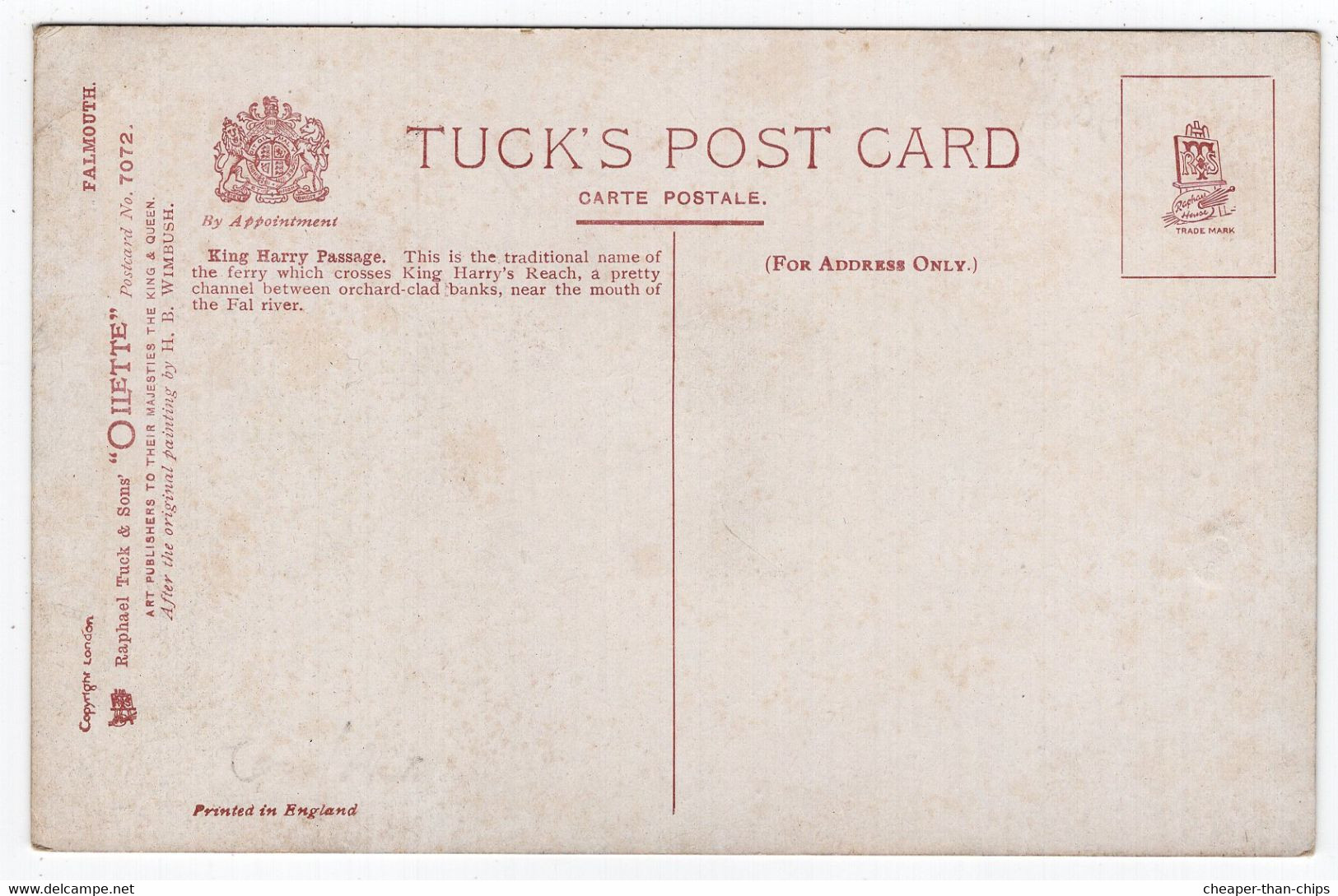 FALMOUTH - King Harry Passage - H.B. Wimbush. - Tuck Oilette 7072 - Falmouth