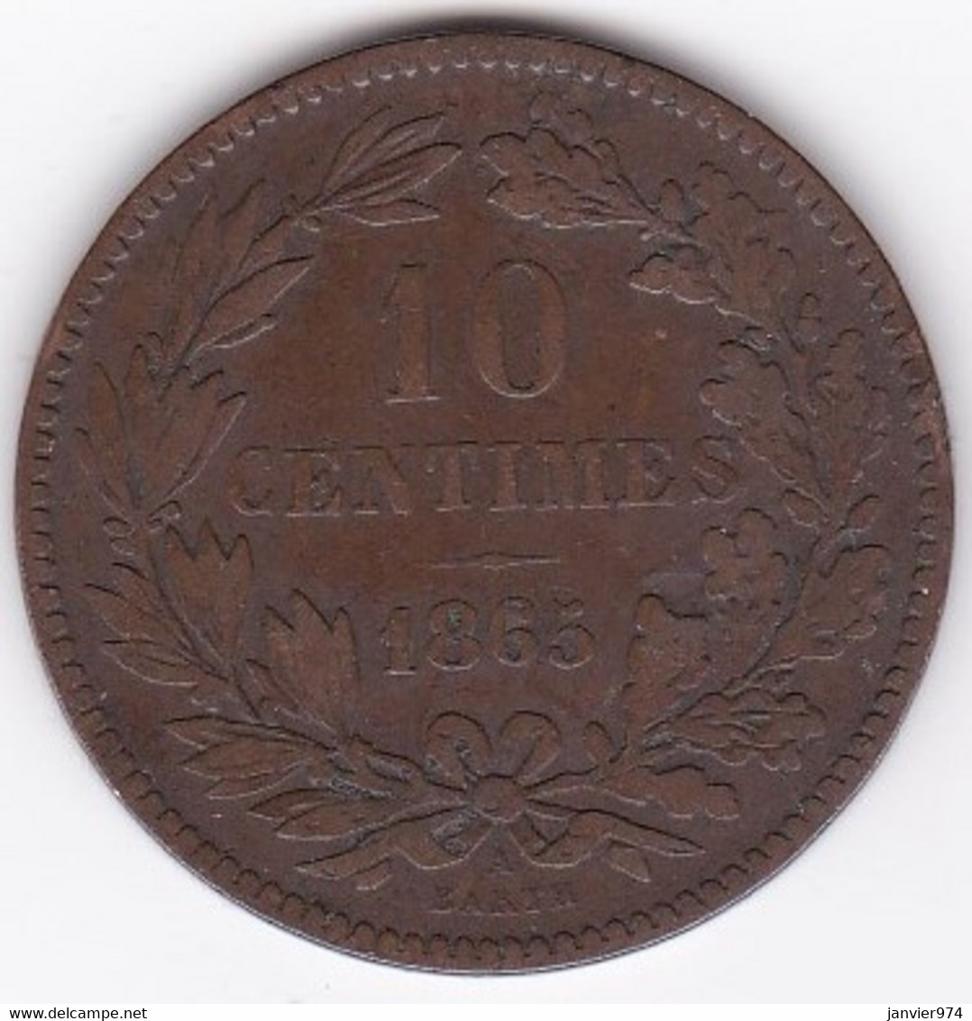 Luxembourg 10 Centimes 1865 A Paris, Guillaume III, En Bronze , KM# 23 - Lussemburgo